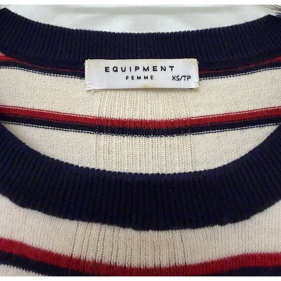 Equipment Brienne Stripe Knit Tee Sweater Top Red White Split Hem Ringer XS - Picture 3 of 15